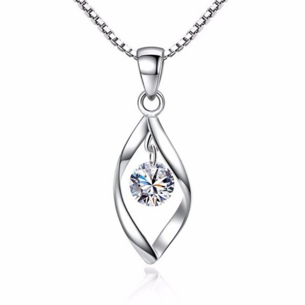 *925 Sterling Silver Diamond Waterdrop Necklace A9 - Picture 3 of 4